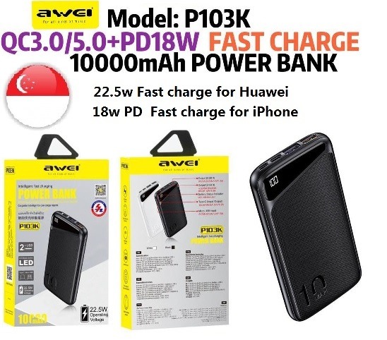 Awei P103K 10000mAh 22.5w PowerBank Black/White Power Bank